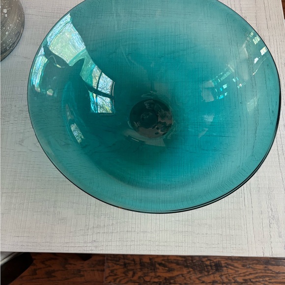 One-of-a-Kind Teal Hand-Blown Glass Art Bowl - Picture 2 of 4